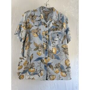 Sag Harbor Sport Vintage Blue Denim Button Up Floral Small Cotton